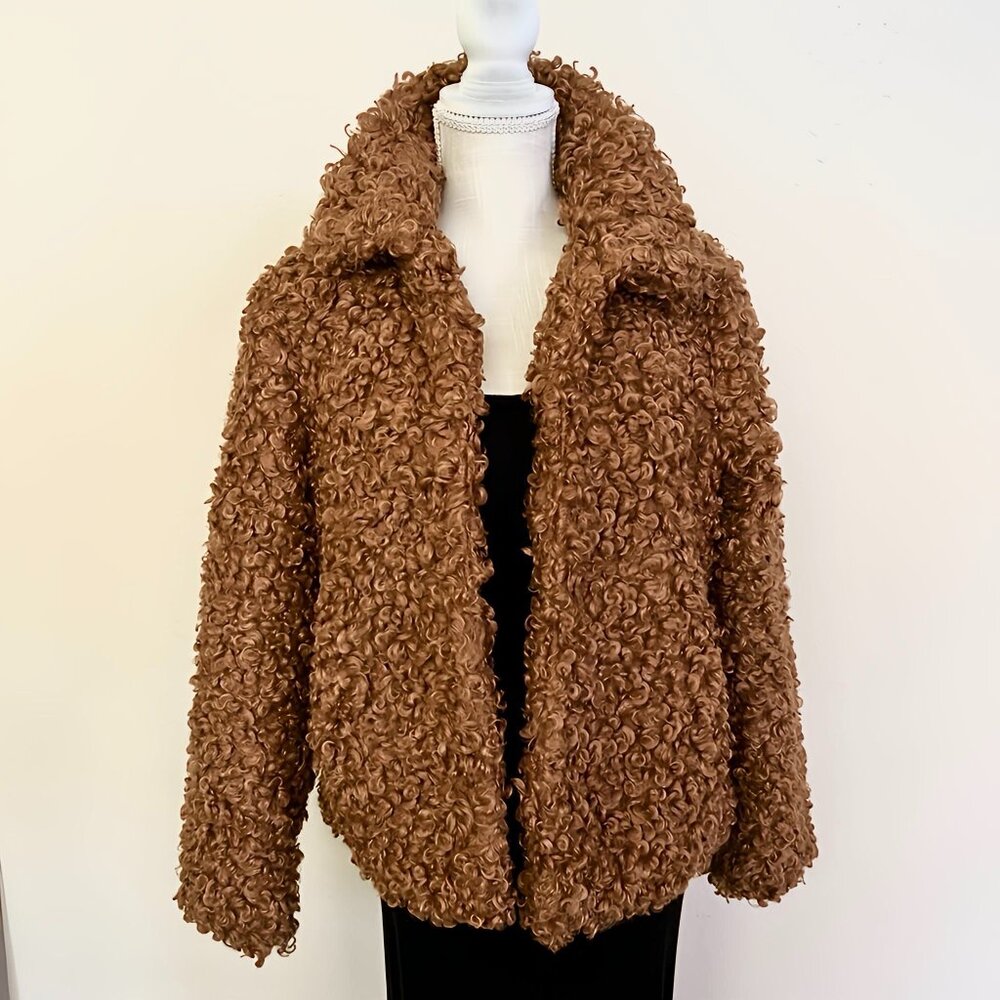 Philosophy Caramel Color Faux Fur (Curly) Teddy Bear Mid Length Coat- Size S